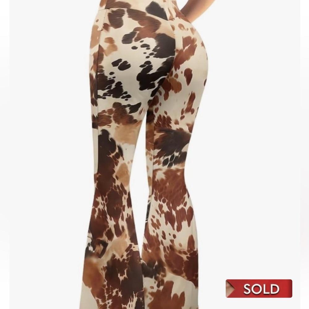 Stylish Brown,Cream, floral, multicolor Women's Flared Pants 80s” style